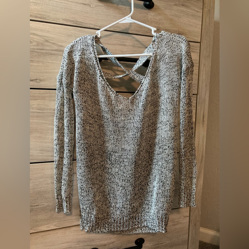 Black and white criss cross open back slouchy sweater 2